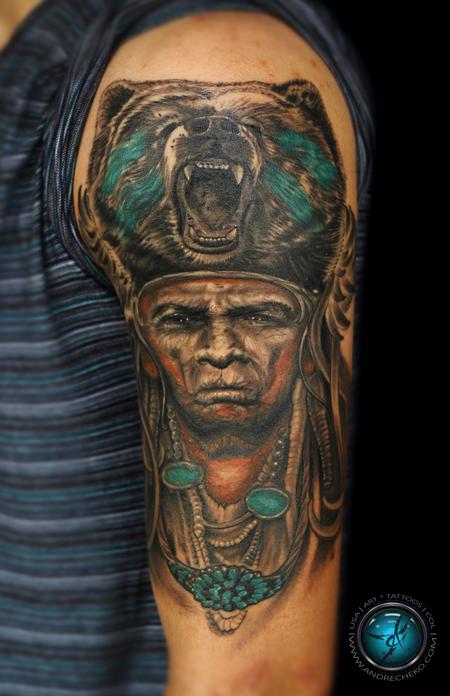 Tattoos - Indian / Native American Half sleeve Mix color tattoo - 95102